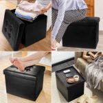 AmasSmile Storage Ottoman Folding Foot Rest Stool, Leather Footstool Bench, Short Ottoman Stool, Storage Foot Rest Store, Books (Black, 13" D x 17" W x 13" H) - Image 6