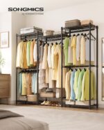 SONGMICS Heavy-Duty Clothes Rack, Garment Rack, Portable Closet, 68.7-Inch Wide Clothing Rack with Adjustable Mesh Shelves and Hanging Rails, Ink Black ULGR433B01 - Image 3