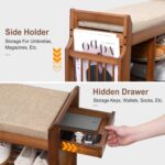 Shoe Bench with Hidden Drawer and Side Holder, 2 Tier Entryway Bench with Storage 39.4 in, Bamboo Shoe Rack with Cushion for Entryway Hallway Living Room Bedroom - Image 7