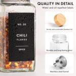 EDELHAUS® Square Spice Jars with Bamboo Wooden Lid (Pack of 24) Spice Jars with Shaker Insert and 240 Labels - Bamboo Lid Glass Container for Spice Organisation [4.3 in × 1.8 in] - Image 9
