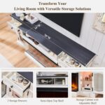 LINGMU Farmhouse Electric Fireplace TV Stand for TVs up to 80", Entertainment Center with 36" 3-Sided Glass Electric Fireplace & LED Lights, 70-inch TV Console, Antique White - Image 6