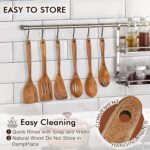 Wooden Spoons for Cooking, 6 Pcs Natural Teak Wooden Kitchen Utensils Set, Cooking Utensils Set with Long & Comfort Grip, Wooden Spoons Spatula Set Perfect for Non-Stick Cookware - Image 7