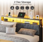 OLEVS Queen Bed Frame Metal Platform Bed Queen Size with 2-Tier Storage & LED Light Headboard, Charging Station Type C, No Box Spring Needed - Image 4