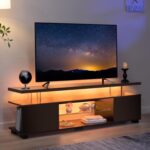 Black TV Stand 65 inch,LED TV Stand for Living Room,Glass Entertainment Center TV Stand, TV Console Tables for Living Room,Bedroom,Home Office - Image 2
