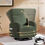 Yaheetech 360° Swivel Glider Chair for Nursery, Rocking Chair Nursing Chair with Side Pockets, Corduroy Glider for Living Room with High Back Dark Green - Image 5