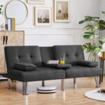 Yaheetech Convertible Sofa Bed Adjustable Fabric Couch Sleeper Modern Recliner Reversible Loveseat Folding Daybed Guest Bed, Removable Armrests, Cup Holders, 3 Angles, 772lb Capacity, Dark Gray - Image 3