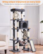 Yaheetech Large Multi-Level Cat Tree, 63 Inches Tall with Sisal-Covered Scratching Posts, Condo, Hammock, Dangling Ball, and Extended Platform for Cats to Play and Sleep - Image 4