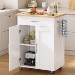 Kitchen Island Cart with Storage, Small Kitchen Island on Wheels with Large Drawer, Adjustable Shelf & Towel Rack, Rolling Island Table for Kitchen & Dining Room, White - Image 2