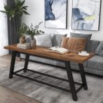 Storage Bench Industrial Rustic Wooden and Metal Entryway Shoe Boots Storage Rack Long Bench Seat for Hallway Bedroom Retro Brown Farmhouse Style - Image 5