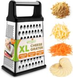 Spring Chef Professional Cheese Grater - Stainless Steel, XL Size, 4 Sides - Perfect Box Grater for Parmesan Cheese, Vegetables, Ginger - Dishwasher Safe - Black - Image 2