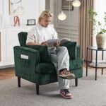 Karl home Modern Accent Chair, Corduroy Upholstered Armchair with 2 Pillow & Side Pocket, Sofa Barrel Chair with Solid Legs, Comfy Reading Chair for Living Room, Bedroom, Office, (Dark Green) - Image 10