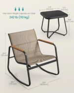 SONGMICS 3-Piece Patio Furniture Set, Garden Coversation Set, 2 Rocking Chairs, Table, Outdoor Lawn Backyard, Steel, with Armrests, Breathable Synthetic Fabric, Yellowish Brown UGGF0027K01 - Image 7
