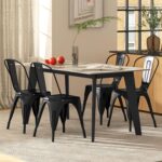 COSTWAY Metal Dining Chairs Set of 4, 18 Inch Stackable Industrial Kitchen Tolix Side Chairs with Detachable High Back for Dining Room, Cafe, Restaurant, Bistro (Black) - Image 3