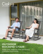 Ciokea Outdoor Rocking Chair, Gray HDPE Rocking Chairs for Outside, All-Weather Comfortable Patio Rockers for Front Porch Deck Balcony - Image 5