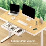 FLEXISPOT Q8 55" Bamboo Standing Desk, Dual Motor 3 Stages Adjustable Height Electric Computer Workstation w/Wireless Charging, Drawer, Quick Install, 220lbs Capacity (Bamboo Tabletop + White Frame) - Image 7