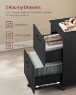 VASAGLE 2-Drawer File Cabinet, Small Rolling Filing Cabinet for Home Office, Printer Stand, for A4, Letter-Size Documents, 15.7 x 16.5 x 27.6 Inches, Matte Black UOFC040B16 - Image 5