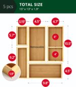 ROYAL CRAFT WOOD 5-Piece Bamboo Drawer Organizer Set – Multi-Use Storage Trays for Kitchen, Bathroom, Office, Makeup, Jewelry & More – Junk Drawer Tray, Utensil Holder, Storage Box & Bin Set (5 Boxes) - Image 3