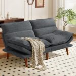 AMADA HOMEFURNISHING Futon Sofa Bed, Corduroy Futon Couch with Adjustable Backrest and Armrests, 2 in 1 Convertible Small Sleeper Sofa Bed for Small Spaces, Living Room or Office, Vintage Grey - Image 2