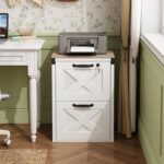 DEVAISE 2 Drawer File Cabinet with Lock, Wood Farmhouse Filing Cabinet for Home Office, Printer Stand Fits Letter and A4 Size, White - Image 3