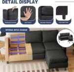 Shintenchi Small Sectional Couch Sofas, 3 Seat L Shape Sofa with Ottoman, Fabric Upholstered Convertible Sofa Couches, Small Couch for Apartments, Living Room and Office (Black) - Image 4