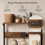 SUPERJARE Kitchen Bakers Rack with Power Outlet, Coffee Bar Table 4 Tiers, Kitchen Microwave Stand with 6 S-shaped Hooks, Storage Shelf Rack for Spices, Pots and Pans - Rustic Brown - Image 5