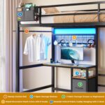 DICTAC Bunk Bed Twin Over Twin Size with Desk and Charging Station L-Shaped Metal Bunk Bed with Led Lights & Storage Shelves and Drawers Loft Beds with Safety Guardrail and Ladder for Teen,Black - Image 8