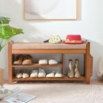 Shoe Bench with Hidden Drawer and Side Holder, 2 Tier Entryway Bench with Storage 39.4 in, Bamboo Shoe Rack with Cushion for Entryway Hallway Living Room Bedroom - Image 4