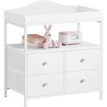 BOLUO Changing Table Dresser with 4 Fabric Drawers and Open Shelf, Baby Dresser with Changing Table Top Diaper Changing Station with Storage for Nursery Modern (White) - Image 2