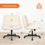 Orange Factory Criss Cross Chair Wheels Wide Cross Legged Office Desk Vanity Chair Comfy Fabric Armless Adjustable Swivel for Home Computer Task (Beige) - Image 3