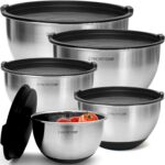 Priority Chef Premium Mixing Bowls With Lids Set, Airtight Lids, Thicker Stainless Steel Mixing Bowl Set, Large Prep Metal Bowls, Nesting Bowls for Kitchen, 1.5/2/3/4/5 Qrt, Black - Image 2