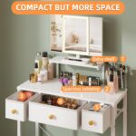 Small Makeup Vanity Desk with 3 Fabric Drawers, Vanity Table 11.8" D x 27.5" W with Mirror and Lights and Height-Adjustable Stand, Vanity for Girls Gifts, Bedroom and Small Spaces, White - Image 5