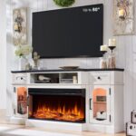 LINGMU Farmhouse Electric Fireplace TV Stand for TVs up to 80", Entertainment Center with 36" 3-Sided Glass Electric Fireplace & LED Lights, 70-inch TV Console, Antique White - Image 2