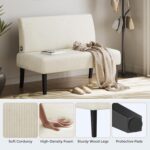 Yaheetech Small Mini Sofa Couch Armless Loveseat Futon for Bedroom, Corduroy Fabric & Easy Assembly, for Small Spaces Living Room,Dorm,Office,Apartment, Beige - Image 6