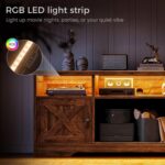 Casaottima TV Stand for 65 Inch TV, Farmhouse Entertainment Center with Power Outlet & LED Light and Storage Cabinets, Console Table and Media Furniture for Living Room Bedroom, Walnut - Image 5