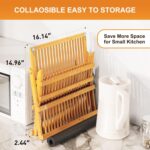 Greenual Bamboo Dish Drying Rack with Utensil Holder, 3 Tier Collapsible Dish Rack, Wooden Dish Racks for Kitchen Counter, Large Folding Drying Holder with Absorbent Dish Drying Mat - Image 5