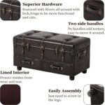 LONYKE Vintage Treasure Chest Bench with Latch Closure and Buckle Trunk, Farmhouse Faux Leather Storage Ottoman Bench for Living Room, Entryway, Bedroom, Sponge Padded ，Black Brown - Image 5