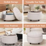 COLAMY Fabric Round Storage Ottoman with Reversible Tray Lid – Multi-Functional Footrest, Hidden Storage, Sturdy & Stylish Small Coffee Table for Living Room, Bedroom, or Entryway(Beige) - Image 4