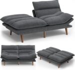 AMADA HOMEFURNISHING Futon Sofa Bed, Corduroy Futon Couch with Adjustable Backrest and Armrests, 2 in 1 Convertible Small Sleeper Sofa Bed for Small Spaces, Living Room or Office, Vintage Grey - Image 4