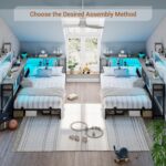 Hasuit Corner Bed Frame with Storage Bookcase, Twin Daybed with Storage Drawers Underneath, Kids Bed Unit with Charging Station and LED Light, Black & Gray Modern Bed Frame Twin Size - Image 8