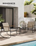 SONGMICS 3-Piece Patio Furniture Set, Garden Coversation Set, 2 Rocking Chairs, Table, Outdoor Lawn Backyard, Steel, with Armrests, Breathable Synthetic Fabric, Yellowish Brown UGGF0027K01 - Image 3