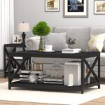Bigbiglife Living Room Coffee Table Set of 3, Industrial X-Design Coffee Table and 2 End Side Tables, 3 Piece Living Room Table Set with Large Storage for Apartment Home (Black) - Image 9