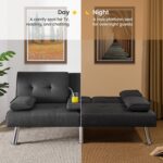 Yaheetech Convertible Sofa Bed Adjustable Fabric Couch Sleeper Modern Recliner Reversible Loveseat Folding Daybed Guest Bed, Removable Armrests, Cup Holders, 3 Angles, 772lb Capacity, Dark Gray - Image 8