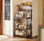 SUPERJARE Kitchen Bakers Rack with Power Outlet, Coffee Bar Table 4 Tiers, Kitchen Microwave Stand with 6 S-shaped Hooks, Storage Shelf Rack for Spices, Pots and Pans - Rustic Brown - Image 8