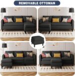 Shintenchi Small Sectional Couch Sofas, 3 Seat L Shape Sofa with Ottoman, Fabric Upholstered Convertible Sofa Couches, Small Couch for Apartments, Living Room and Office (Black) - Image 6