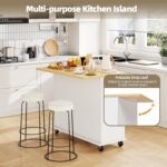 SUNLEI Kitchen Island with Storage, Rolling Kitchen Island Cart with Wheels & Drop Leaf & Towel Rack & 2 Drawers, Portable Island Table for Kitchen, White - Image 4