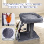 TWDEPART Cat Tree Tower with Cat Scratching Post for Indoor Cats, Activity Centre Climbing Tree with Scratching Board and Playful Toy Balls, Grey - Image 5