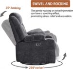 Power Swivel Rocker Recliner Chair for Adults with Massage and Heat, USB and Type-C Ports, Infinite Position, Electric Glider Reclining Single Sofa Chair for Living Room(Dark Grey) - Image 5