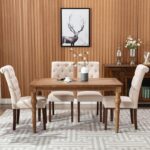 COLAMY Button Tufted Dining Chairs Set of 6, Accent Parsons Diner Chair Upholstered Fabric Dining Room Chairs Stylish Kitchen Chairs with Solid Wood Legs and Padded Seat - Dark Beige - Image 5