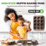 NutriChef 12 Cup Nonstick Muffin Pans for Cupcakes, 2-Piece Cupcake Mould, Non-Toxic Carbon Steel Stackable Cup Cake Tray, Dishwasher Safe, Easy Release, Easy clean - Gold - Image 6