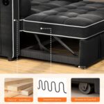 Pipishell 3 in 1 Convertible Sleeper Sofa Bed,Pull Out Couch for Living Room with USB Ports & Side Pockets,Adjustable Backrest,Velvet,Loveseat Sofa Bed,Futon Couches,Black - Image 3